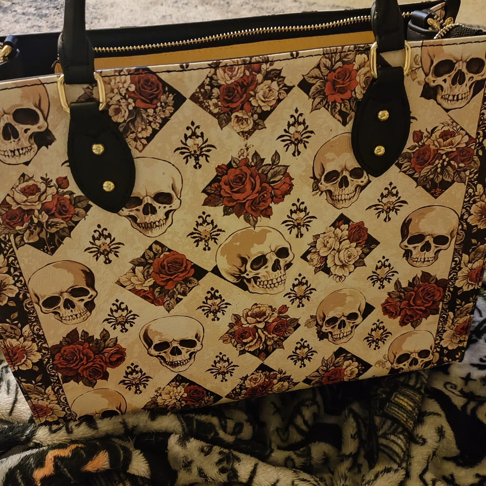 Skullette Skull and Rose Tote Bag Purse